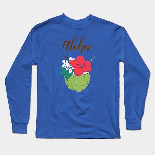 Aloha Hawaiian Coconut with Hibiscus Long Sleeve T-Shirt by bluerockproducts